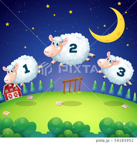 Counting sheeps jumping over the fence 59183952