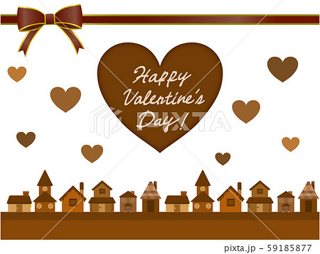 バレンタイン 茶色 ハート お菓子の家の街並 イラストのイラスト素材