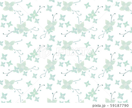 手描き水彩イラスト 水色の花のシームレスパターンスウォッチ素材のイラスト素材