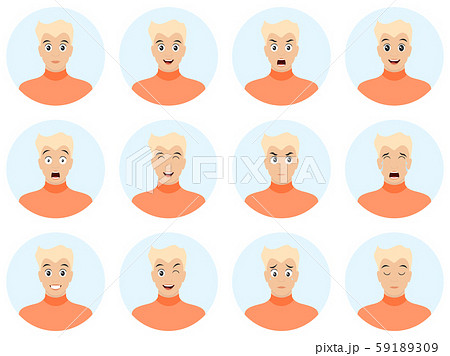Cartoon handsome young guy vector illustration. Man face avatar set isolated on white background. Cartoon handsome young guy vector illustration. Man face avatar set isolated on white background. 59189309