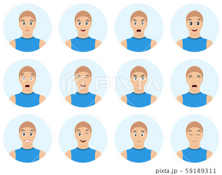 Set of young man avatars expressing various emotions. Vector illustration in cartoon style. Set of young man avatars expressing various emotions. Vector illustration in cartoon style. 59189311