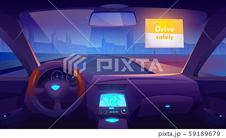 Empty car interior inside with gps on dashboard 59189679