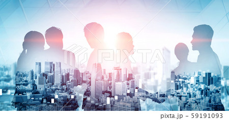 Double Exposure Image of Many Business People. 59191093