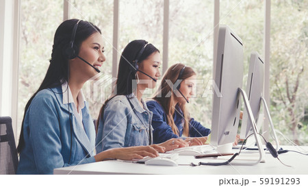 Customer support agent or call center with headset Customer support agent or call center with headset 59191293