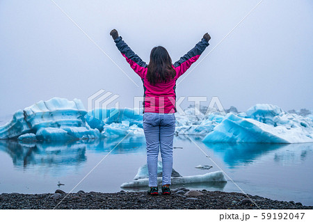 Travel in Jokulsarlon glacial lagoon in Iceland. 59192047