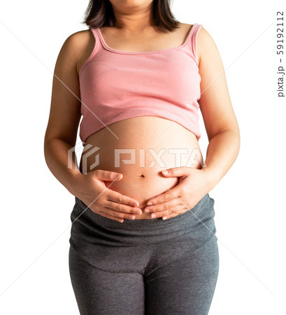 Happy pregnant woman isolated on white background. 59192112