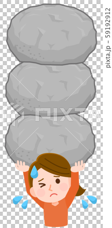 Illustration of a woman holding multiple rocks 59192912