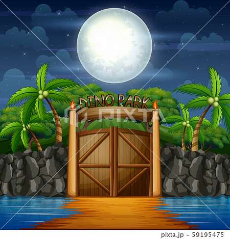 The gate of dino park at night landscape 59195475