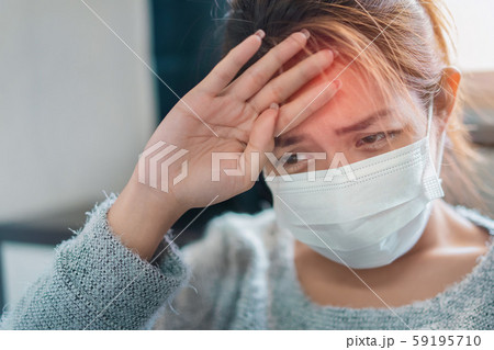 Sick asian woman have hight fever flu and touch 59195710
