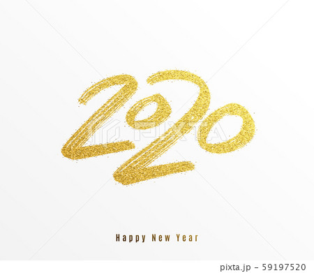 2020 happy new year vector background. Big gold calligraphy hand drawn number with creative golden 59197520