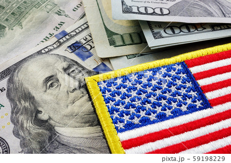 USA flag and money. Cash for VA loan from U.S. 59198229