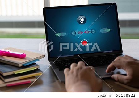 Voice assistant concept on laptop businessman work 59198822