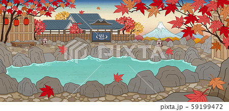 Japanese ukiyo-e hot spring in fall 59199472