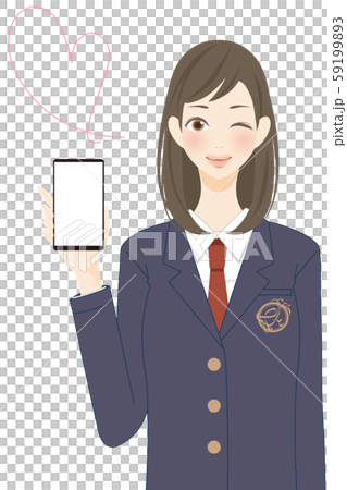 ハート スマートフォンで連絡を取る女子 かわいいのイラスト素材