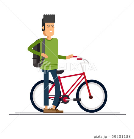 Young guy having fun riding bicycle with backpack 59201188