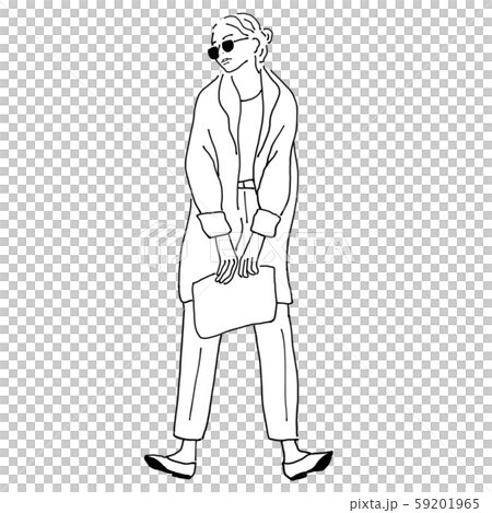 女の子 線画 イラストのイラスト素材