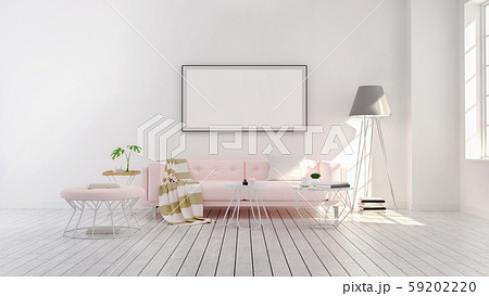 Minimalist Modern style , living room interior concept design, pink sofa and gray lamp on wood floor with white wall,3D render Minimalist Modern style , living room interior concept design, pink sofa and gray lamp on wood floor with white wall,3D render 59202220