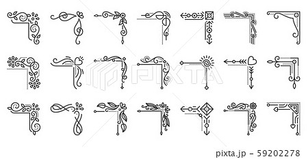 Corner Border fancy arabesque line icon vector set 59202278