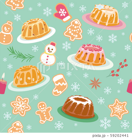 クリスマスのパターン素材。クグロフ、クッキーなどクリスマスのスイーツ。 59202441