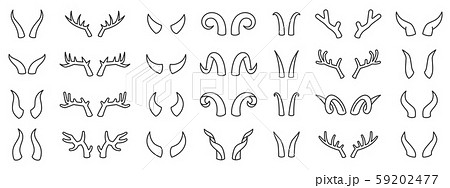 Horn animal deer devil simple line icon vector set 59202477