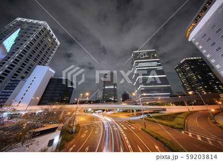日本の東京都市景観　赤坂見附陸橋などを望む（夜景）・厳戒警備・閑散とする都心部＝10月20日撮影 59203814