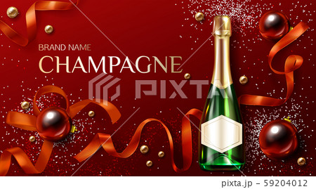 Champagne bottle on decorated christmas background 59204012