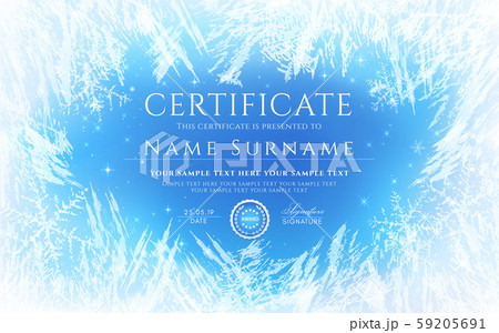 Certificate template with winter frost pattern background (frozen texture) and badge. White design for Diploma, certificate of appreciation or award Certificate template with winter frost pattern background (frozen texture) and badge. White design for Diploma, certificate of appreciation or award 59205691