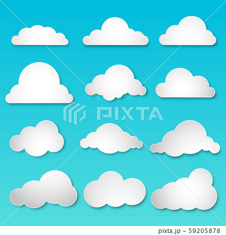 Set of small white clouds with gradient fill and a soft feathery shadow. 59205878