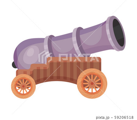 Purple cannon on wheels. Vector illustration on a white background. 59206518