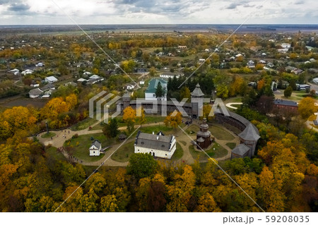 Aerial view of Baturyn Castle in Ukraine at autumn. 59208035