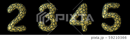 Number set 2, 3, 4, 5 made of realistic 3d render golden shining metallic. 59210366