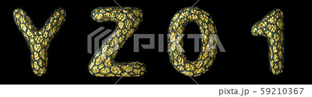 Realistic 3D letter set Y, Z, 0, 1 made of gold shining metal . 59210367