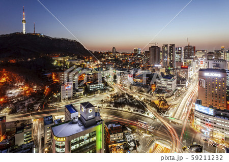 ソウル 風景 夜景の写真素材