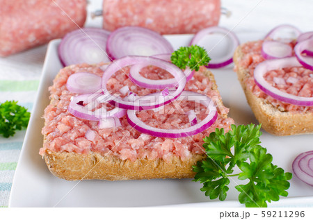 German Food Mett Ground Pork Bun And Raw Meat の写真素材