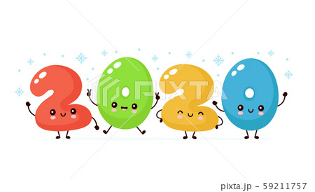 Cute happy smiling 2020 numbers. Vector Cute happy smiling 2020 numbers. Vector 59211757