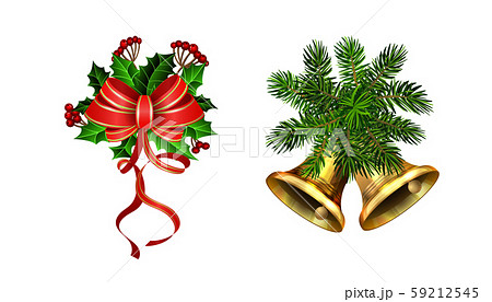 Christmas decorations with fir tree golden jingle bells Christmas decorations with fir tree golden jingle bells 59212545