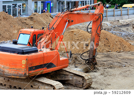 Heavy construction excavator crawler bucket digs  59212609