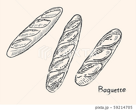 バゲット パン素材セット ビンテージ レトロ調 のイラスト素材
