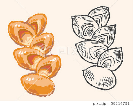 ベーコエピ パン素材 手書き風 スケッチ風のセット のイラスト素材