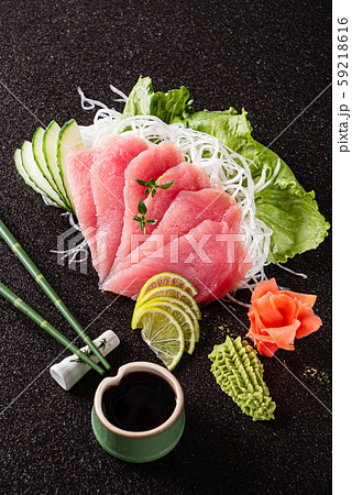 sashimi on the black background sashimi on the black background 59218616