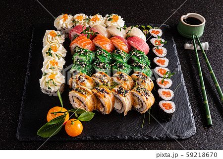 sushi set on the black background sushi set on the black background 59218670