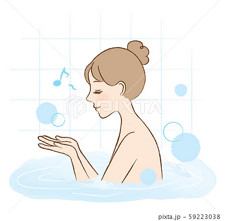 A young woman taking a bath with a relaxed - Stock Illustration  [95784454] - PIXTA