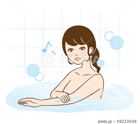 女性 お風呂 バスタイム 入浴 リラックス イラストのイラスト素材