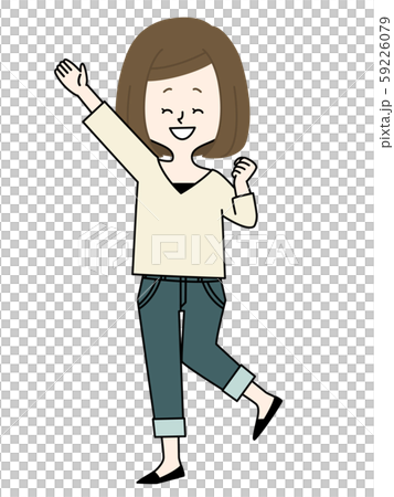 女性 手を振る 手を上げる 笑顔のイラスト素材 女性 手を振る 手を上げる 笑顔のイラスト素材