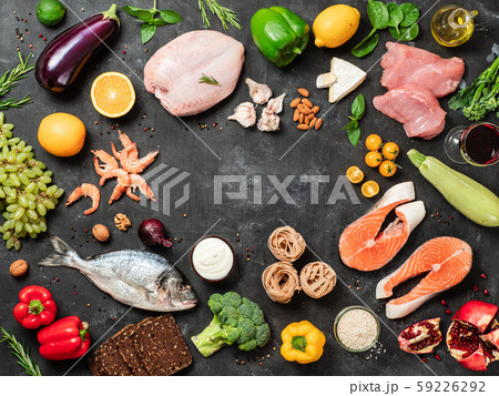 Mediterranean diet concept, copy space, flat lay Mediterranean diet concept, copy space, flat lay 59226292