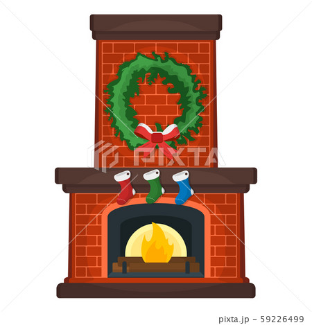 Christmas Fireplace with Xmas Sock Icon Concept. Christmas Fireplace with Xmas Sock Icon Concept. 59226499