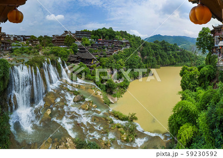 Furong ancient village and waterfall - Hunan China 59230592