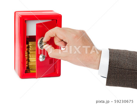 Hand and safe with gold bars Hand and safe with gold bars 59230675