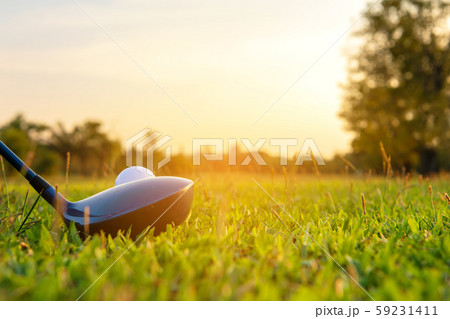 Close up golf ball and driver, player doing golf Close up golf ball and driver, player doing golf 59231411