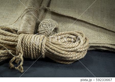 Jute twine, sackcloth fabric in close-up Jute twine, sackcloth fabric in close-up 59233667